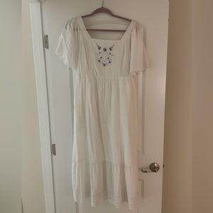 Old Navy Fit & Flare Flutter-Sleeve Tie-Back White Eyelet Midi Dres